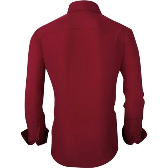 Mens Dress Shirt Wrinkle Free Regular Fit 4-Way Stretch Burgundy Shirts